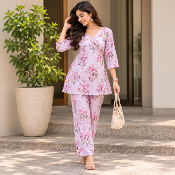 Lavender Bloom Floral Kurta Set