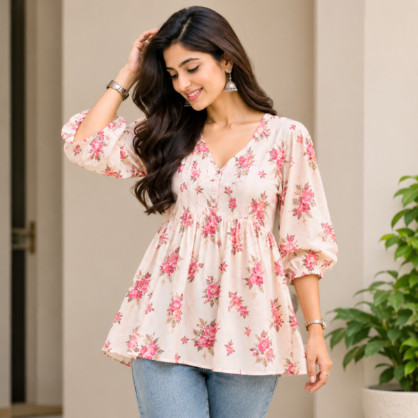 Pink Bloom Short Kurti